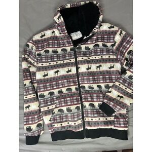 Big‎ Ball Sports Mens Fleece Lined Hoodie Jacket Bear Moose Plaid Print Size L